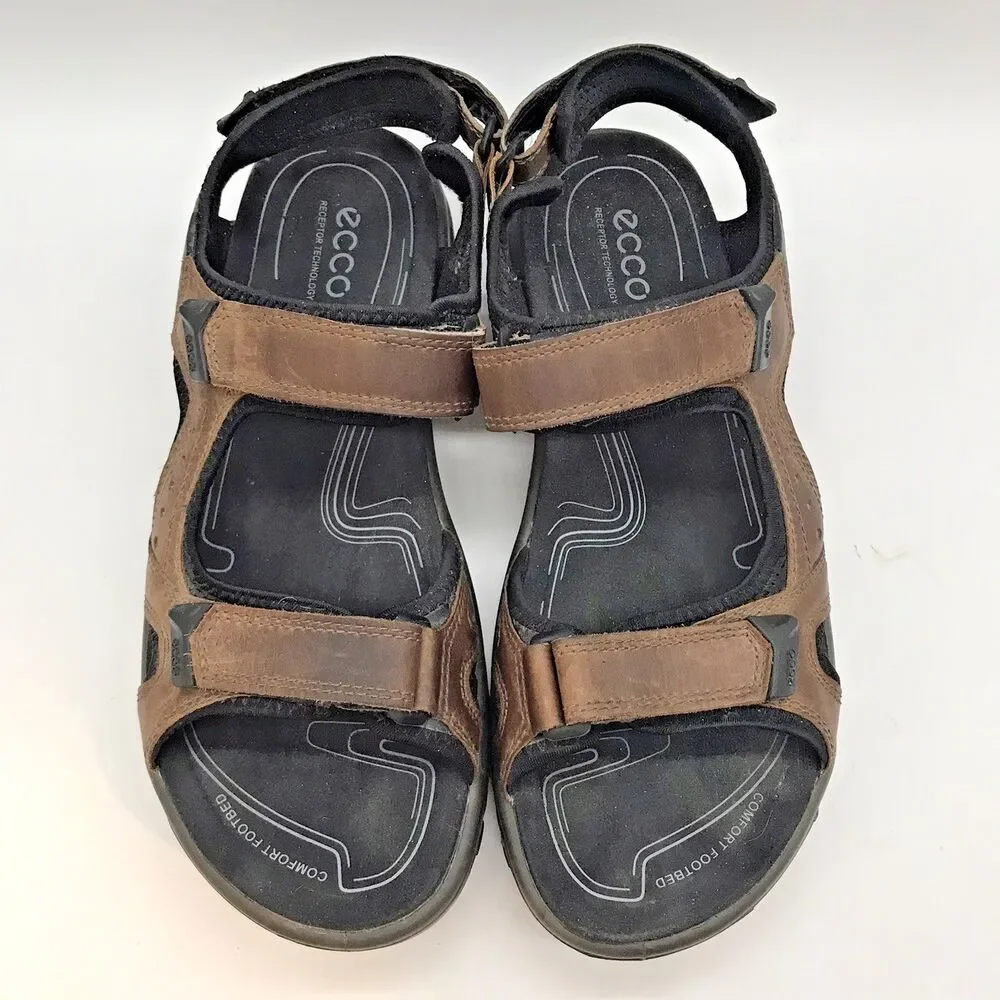 ECCO Receptor Technology Sports Sandals Men's 12 EU 45 Brown Leather Hook & Loop